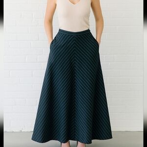 Escada Navy Pinstripe A-Line Skirt